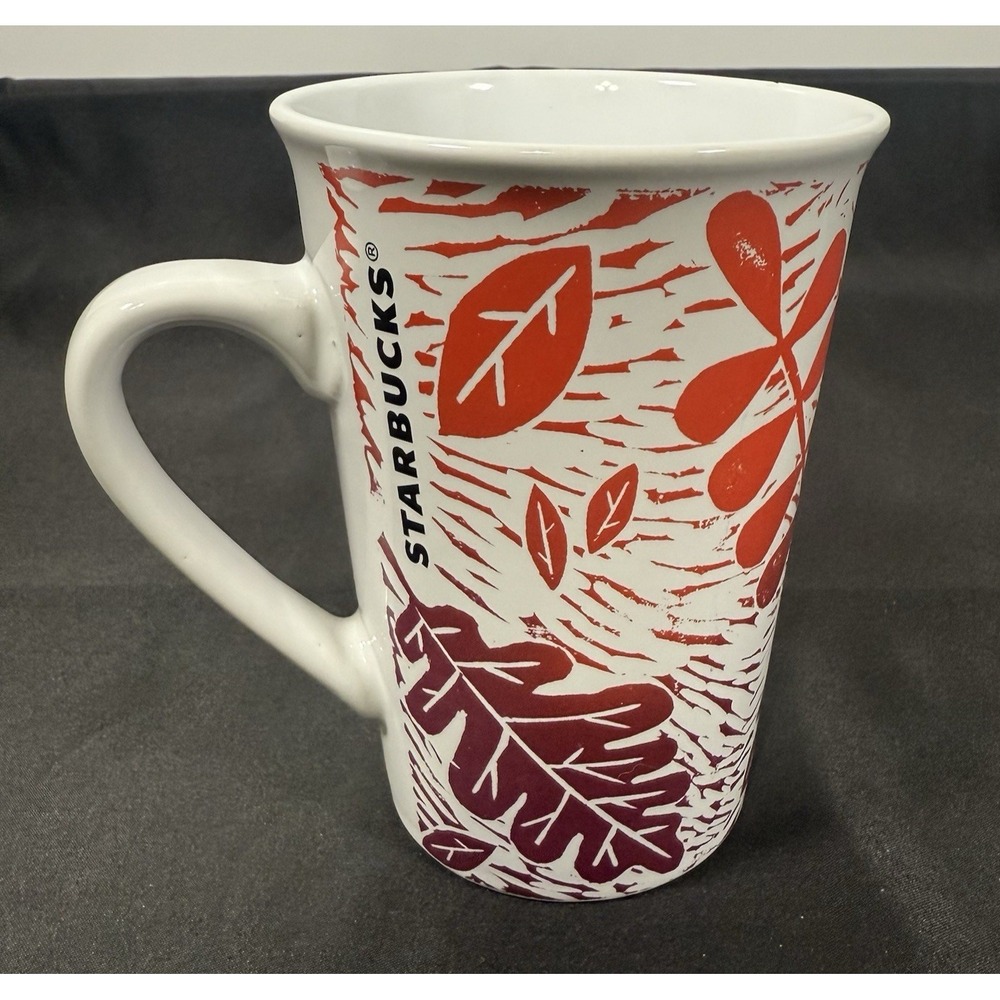Starbucks Coffee Mug 11oz White Red Autumn Leaves Fall Seasonal VTG